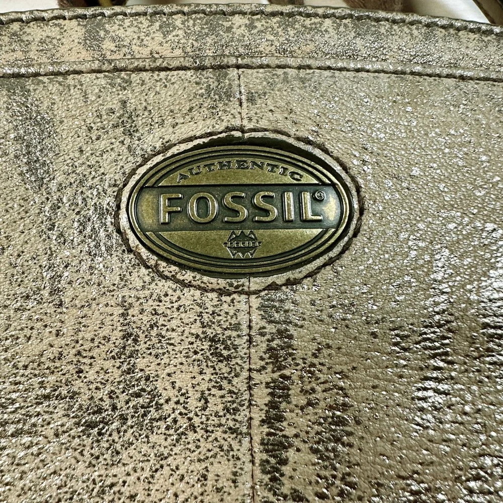 Fossil Soft Leather Gold Purse Rustic Antique Brass Cross-Body Metallic‎